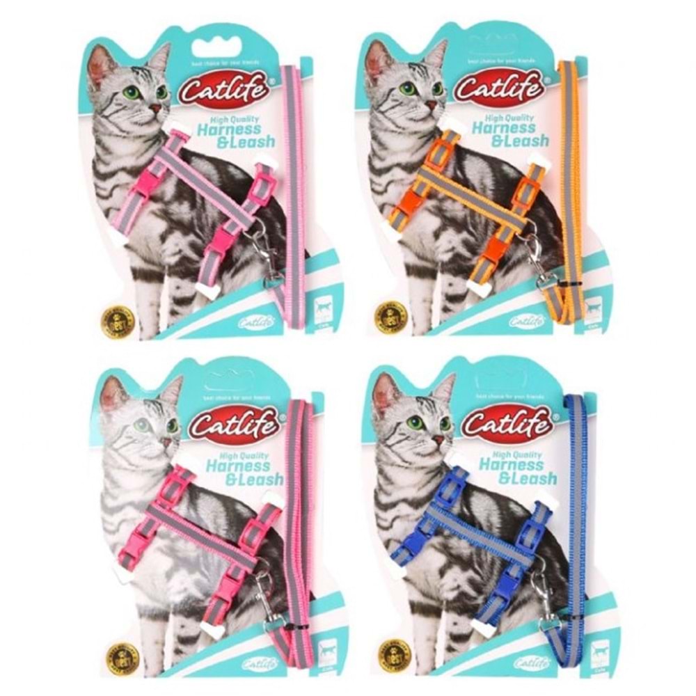 CatLife Düz Reflektörlü Kedi Göğüs Tasma Seti
